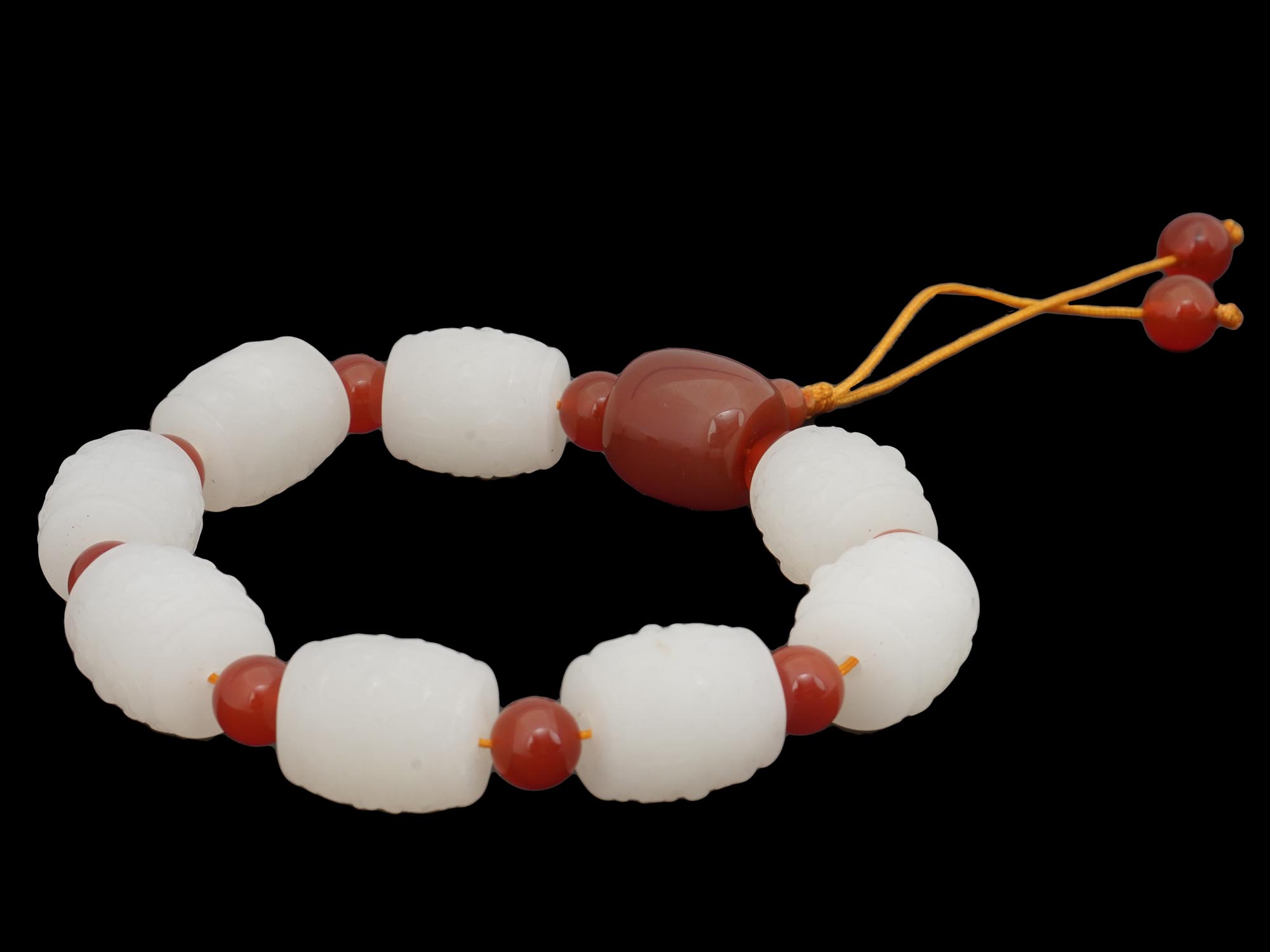 CHINESE HETIAN JADE AND CARNELIAN CARVED BRACELET PIC-2